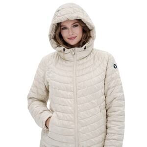 SNOWMAN NEW YORK Women's Down Puffer Jacket Hooded Coat Cream Size XS